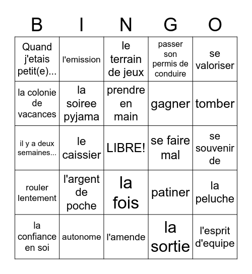 FRENCH 3 1B Bingo Card