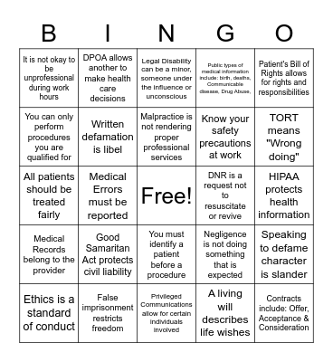 Legal & Ethics Bingo Card