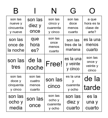 spanish 1 lesson 6 Bingo Card