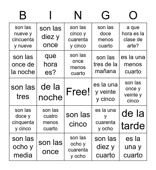 spanish 1 lesson 6 Bingo Card