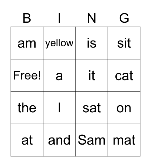Sight Word Bingo Card