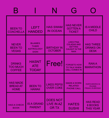 BINGO!!!!!! Bingo Card
