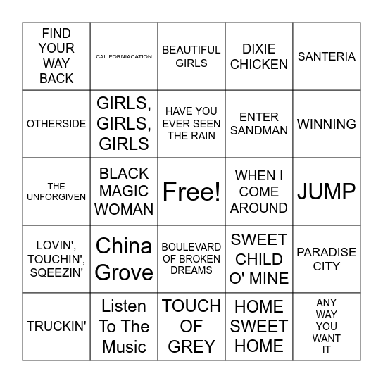 California Bands Bingo Card