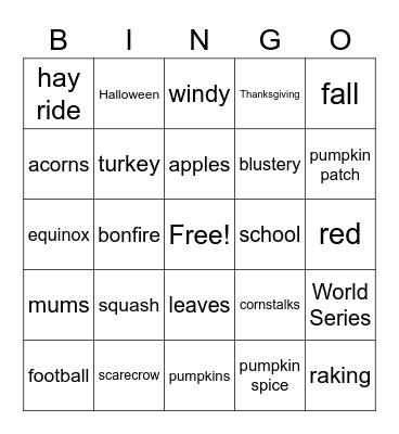 Fall Bingo Card