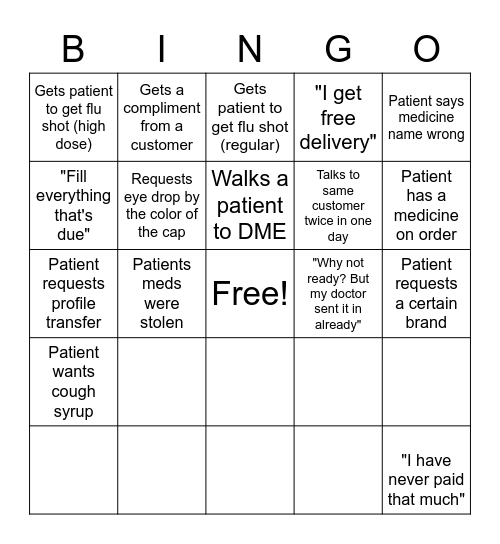 Customer Service Bingo Card