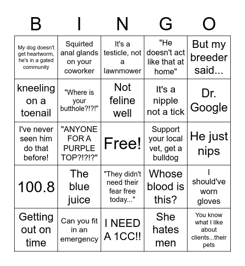 Vet Tech Week 2022 Bingo Card