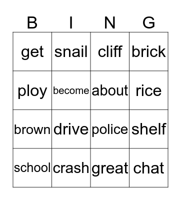 Vocabulary  Bingo Card