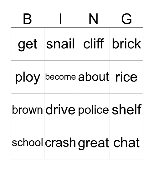 Vocabulary  Bingo Card