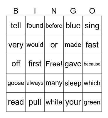 Second Grade Sight Words Bingo Card