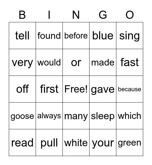 Second Grade Sight Words Bingo Card