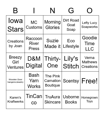 October 8 | Saylorville Vendor Market Bingo Card