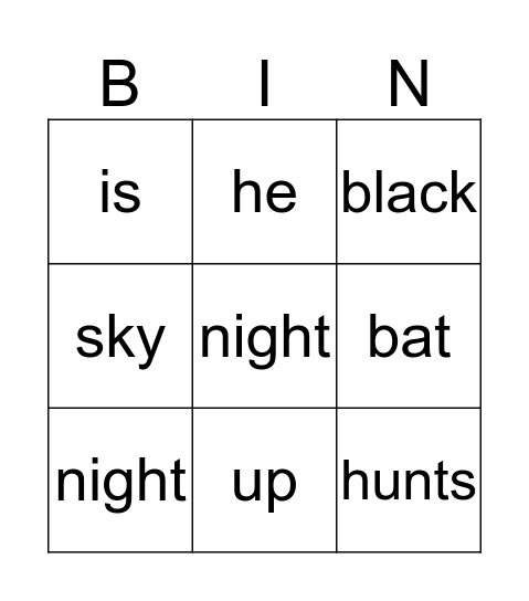 Bat  Bingo Card