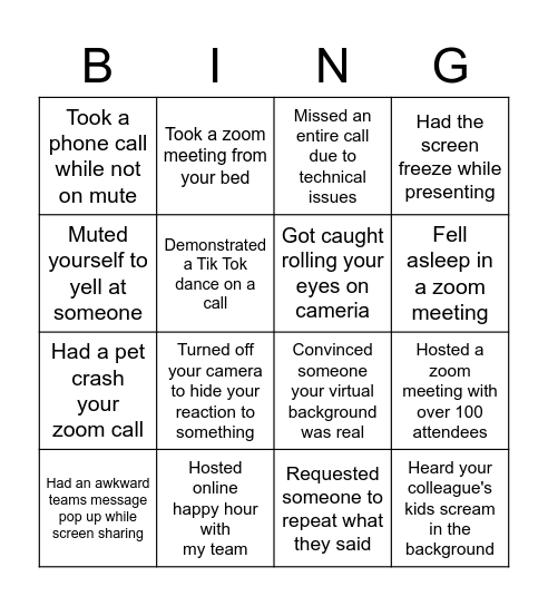 Zoom Bingo Card