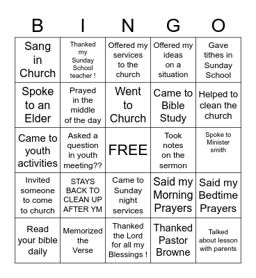 Sjupc Youth Bingo Card