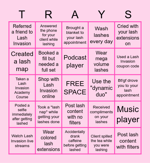 Lash Invasion BINGO LIVE Bingo Card