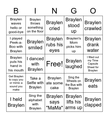 All About Braylen Bingo Card