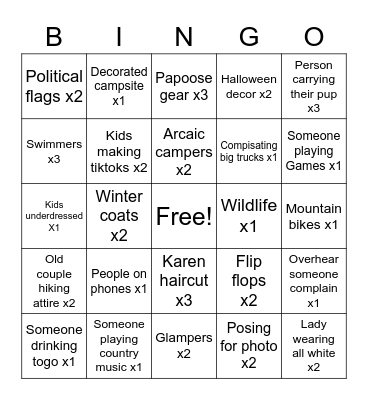 Campground bingo Card