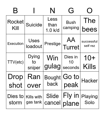 Caldera warzone bingo Card