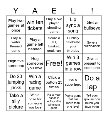 Yael's Bday Bingo Card