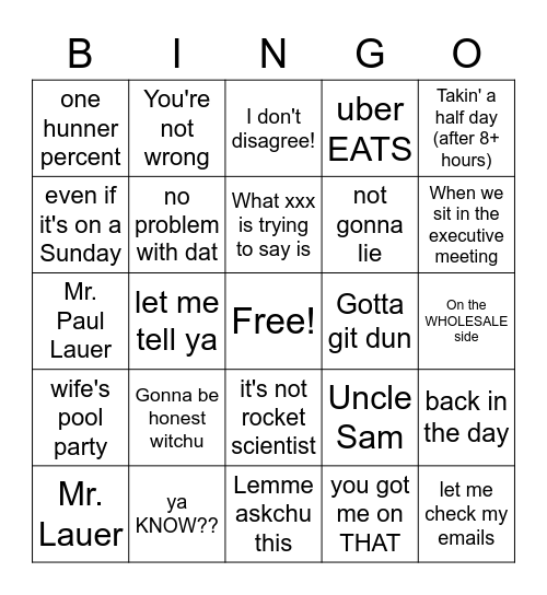 Paulisms Bingo Card