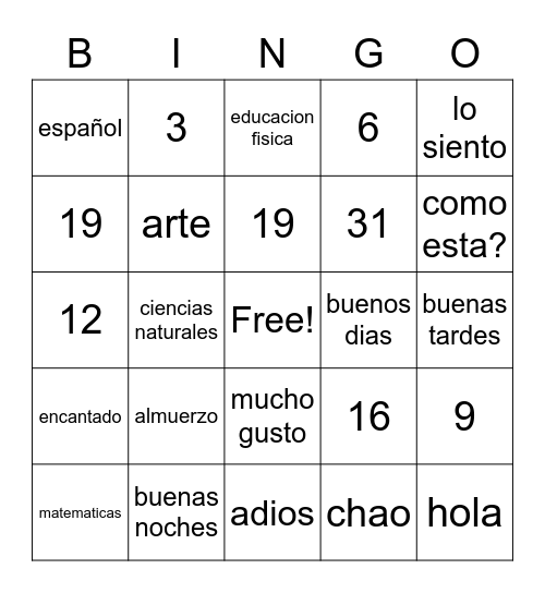 spanish 1 lesson 7 review Bingo Card