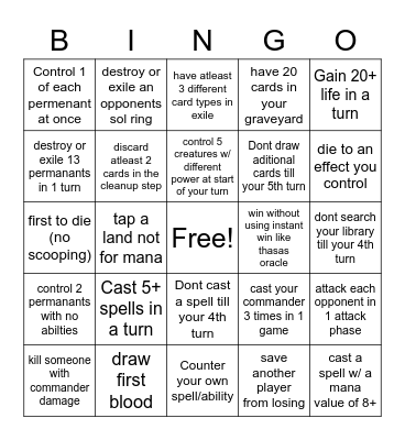 All Cs commander bingo Card