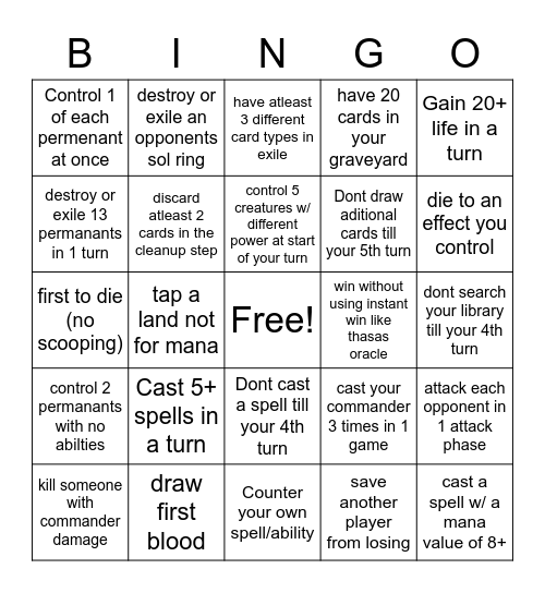 All Cs commander bingo Card