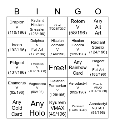 Lost Origin Bingo Card