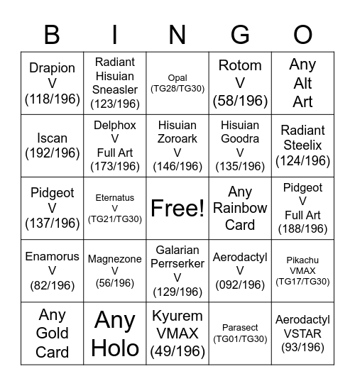 Lost Origin Bingo Card