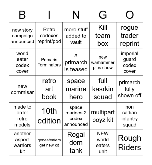 40k 35th anniversy reveals Bingo Card