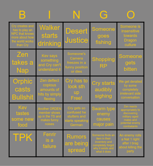 B.o.B. Bingo Card