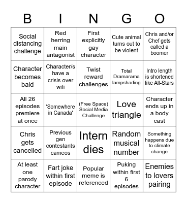 New Total Drama Season Bingo Card