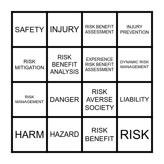 RISKS IN THE OUTDOORS Bingo Card