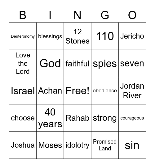 Joshua Bingo Card