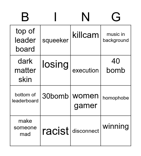 call of duty Bingo Card