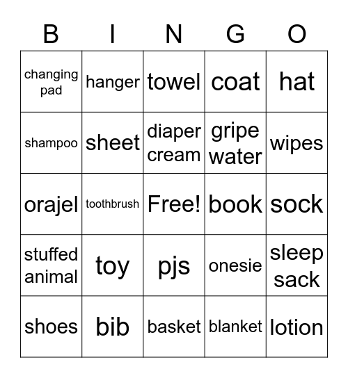 baby shower bingo Card