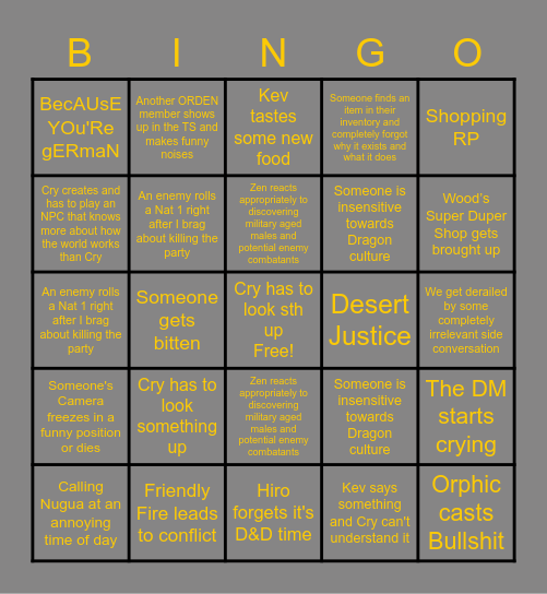 B.o.B. Bingo Card