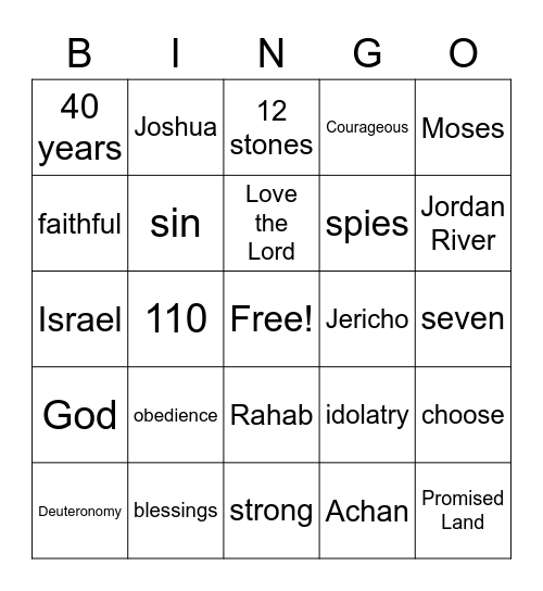 Joshua Bingo Card