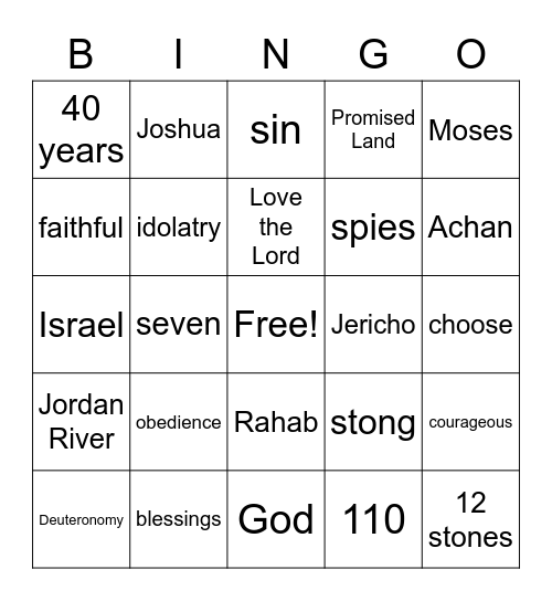 Joshua Bingo Card