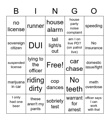 On Patrol: Live Bingo Card