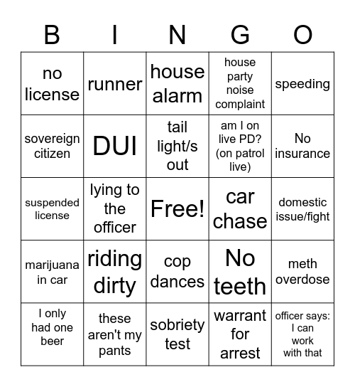 On Patrol: Live Bingo Card