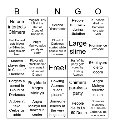 FFXIV World of Darkness Alliance Raid Bingo Card