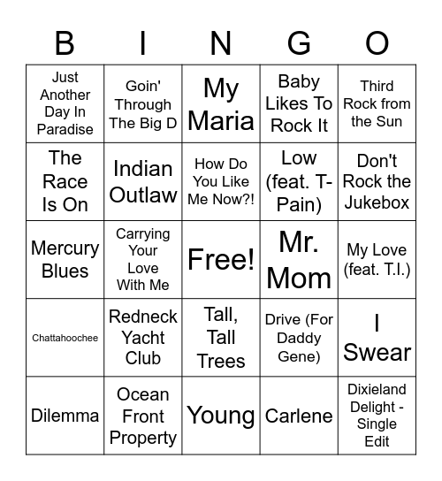 Music Bingo 2000 #1 Bingo Card