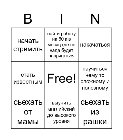 Giga Bingo Card