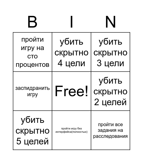 ассасинс крид Bingo Card