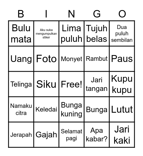 BINGO GAMES Bingo Card