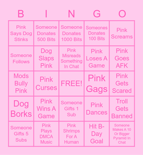 Pink Pear's Birthday Stream Bingo Card