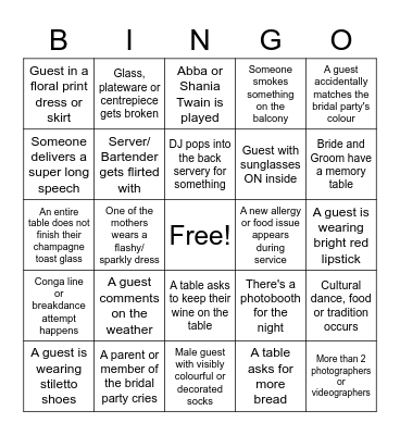 DVGCC WEDDING BINGO Card
