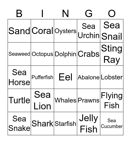 Things in the Sea Bingo Card