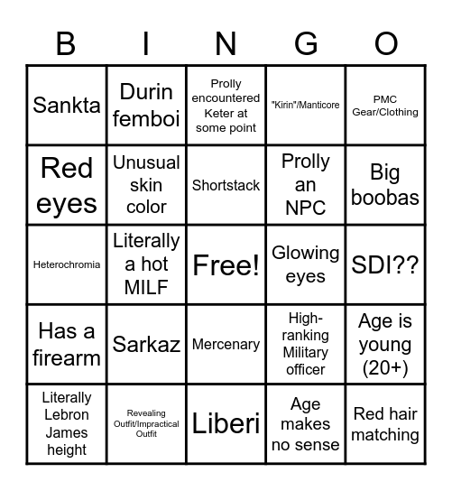 Barr Character Maker Bingo Card